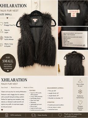 Xhilaration Charcoal Black Shaggy Faux Fur Vest